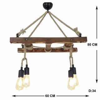 Ahşap 4Lü Avize Natural Ahşap Erebos-Ht118