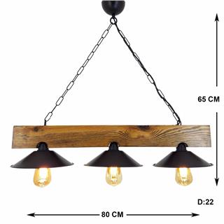 Ahşap 3Lü Avize Natural Ahşap Erebos-Ht149