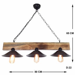 Ahşap 3Lü Avize Natural Ahşap Erebos-Ht203