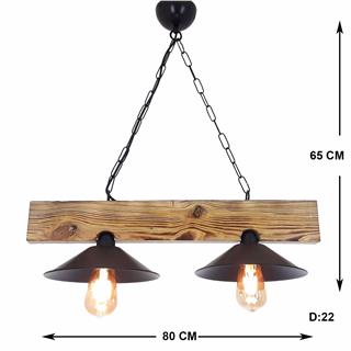 Ahşap 2Li Avize Natural Ahşap Erebos-Ht204
