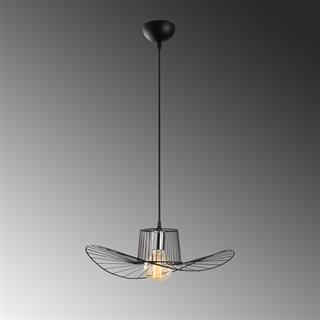Fötr Şapka Model Tekli Tel Sarkıt Avize Siyah, Dekoratif Metal Lamba FOTRTEL-L-6721
