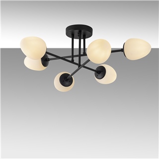 Siyah 6lı Plafonyer Avize Beyaz Camlı Modern Yemek masası E14 duylu,CAMFLO-10400