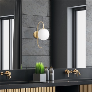 Modern Gold Aplik Beyaz Cam Küre E14Duy,Dekoratif Yatak Başı Salon Antre Duvar Lambası,JEWEL-10565