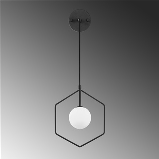Camlı Tekli Aplik Pütürlü Siyah Geometrı-11105