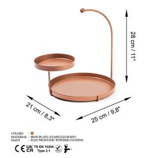 Bakır Dekoratif Metal 2 Katlı Sunum Tepsisi Takı Standı Çok Amaçlı Düzenleyici Organizer,GED-002-A