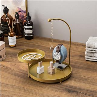Altın Dekoratif Metal 2 Katlı Sunum Tepsisi Takı Standı Çok Amaçlı Düzenleyici Organizer,GED-002-B