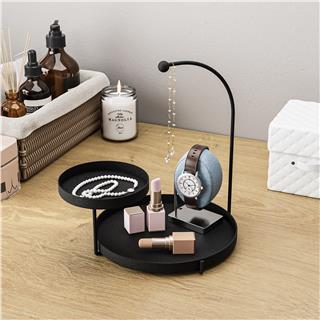 Siyah Dekoratif Metal 2 Katlı Sunum Tepsisi Takı Standı Çok Amaçlı Düzenleyici Organizer,GED-002