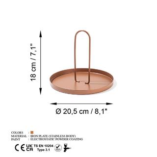Bakır Dekoratif Metal Yuvarlak Kulplu Sunum Tepsisi Banyo Mutfak Düzenleyici Organizer,GED-003-A