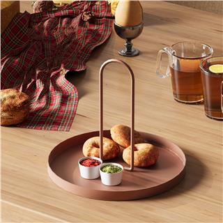 Bakır Dekoratif Metal Yuvarlak Kulplu Sunum Tepsisi Banyo Mutfak Düzenleyici Organizer,GED-003-A