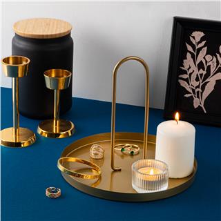 Altın Dekoratif Metal Yuvarlak Kulplu Sunum Tepsisi Banyo Mutfak Düzenleyici Organizer,GED-003-B