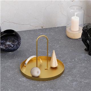 Altın Dekoratif Metal Yuvarlak Kulplu Sunum Tepsisi Banyo Mutfak Düzenleyici Organizer,GED-003-B
