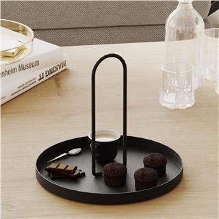 Siyah Dekoratif Metal Yuvarlak Kulplu Sunum Tepsisi Banyo Mutfak Düzenleyici Organizer,GED-003