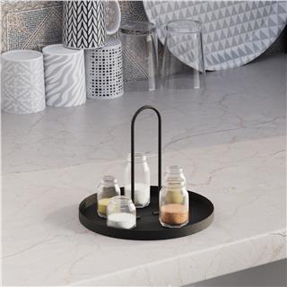 Siyah Dekoratif Metal Yuvarlak Kulplu Sunum Tepsisi Banyo Mutfak Düzenleyici Organizer,GED-003