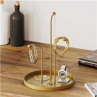 Altın Gold Dekoratif Metal 3 Kollu Askılık Takı Standı Sunum Tepsisi Çok Amaçlı Organizer,GED-004-B