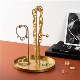 Altın Gold Dekoratif Metal 3 Kollu Askılık Takı Standı Sunum Tepsisi Çok Amaçlı Organizer,GED-004-B