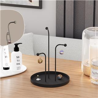 Mat Siyah Dekoratif Metal 3 Kollu Askılık Takı Standı Sunum Tepsisi Çok Amaçlı Organizer,GED-004