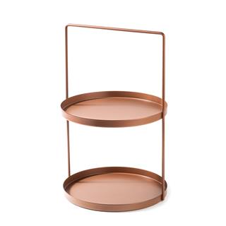 Mat Bakır Dekoratif Metal 2 Katlı Kulplu Sunum Tepsisi Mutfak Banyo Düzenleyici Organizer,GED-006-A