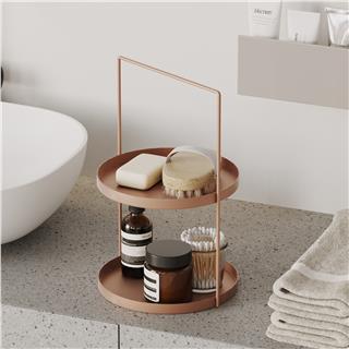 Mat Bakır Dekoratif Metal 2 Katlı Kulplu Sunum Tepsisi Mutfak Banyo Düzenleyici Organizer,GED-006-A