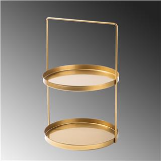 Altın Gold Dekoratif Metal 2 Katlı Kulplu Sunum Tepsisi Mutfak Banyo Düzenleyici Organizer,GED-006-B