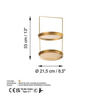 Altın Gold Dekoratif Metal 2 Katlı Kulplu Sunum Tepsisi Mutfak Banyo Düzenleyici Organizer,GED-006-B