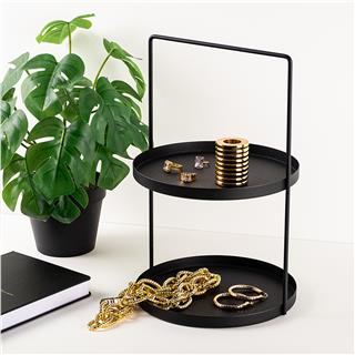 Mat Siyah Dekoratif Metal 2 Katlı Kulplu Sunum Tepsisi Mutfak Banyo Düzenleyici Organizer,GED-006
