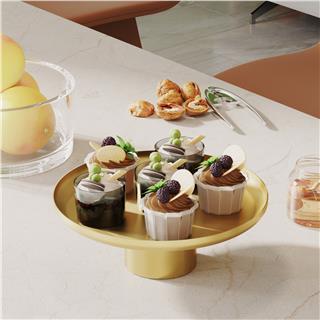 Altın Gold Dekoratif Metal 3lü Set Yuvarlak Sunum Tepsisi Mumluk Mutfak Salon Obje Seti,GED-007-B