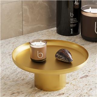Altın Gold Dekoratif Metal 3lü Set Yuvarlak Sunum Tepsisi Mumluk Mutfak Salon Obje Seti,GED-007-B