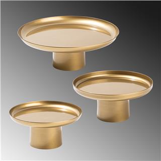 Altın Gold Dekoratif Metal 3lü Set Yuvarlak Sunum Tepsisi Mumluk Mutfak Salon Obje Seti,GED-007-B