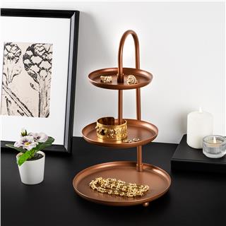 Dekoratif Bakır Metal 3 Katlı Sunum Tepsisi Takı Standı Mutfak Banyo Düzenleyici Organizer,GED-008-A