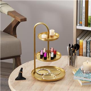 Dekoratif Altın Metal 3 Katlı Sunum Tepsisi Takı Standı Mutfak Banyo Düzenleyici Organizer,GED-008-B