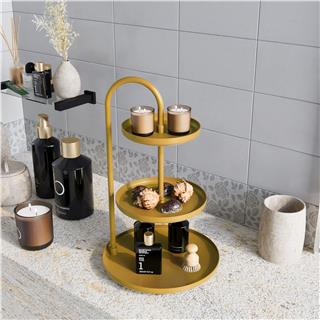 Dekoratif Altın Metal 3 Katlı Sunum Tepsisi Takı Standı Mutfak Banyo Düzenleyici Organizer,GED-008-B