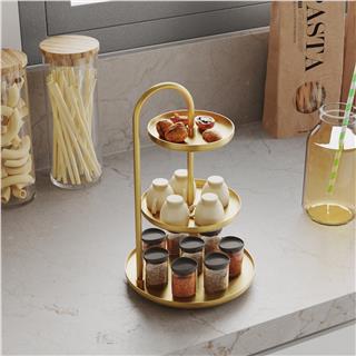 Dekoratif Altın Metal 3 Katlı Sunum Tepsisi Takı Standı Mutfak Banyo Düzenleyici Organizer,GED-008-B