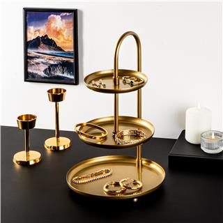 Dekoratif Altın Metal 3 Katlı Sunum Tepsisi Takı Standı Mutfak Banyo Düzenleyici Organizer,GED-008-B
