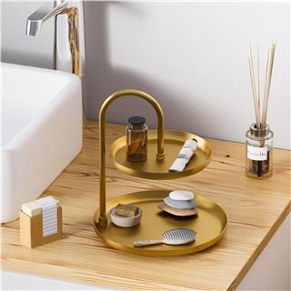 Dekoratif Altın Metal 2 Katlı Yuvarlak Sunum Tepsisi Takı Standı Banyo Mutfak Düzenleyici,GED-009-B
