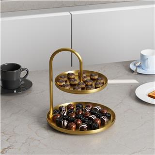 Dekoratif Altın Metal 2 Katlı Yuvarlak Sunum Tepsisi Takı Standı Banyo Mutfak Düzenleyici,GED-009-B