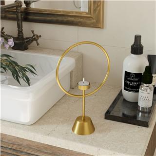 Dekoratif Altın Gold Metal Halka Şamdan Ayaklı Tealight Mumluk Salon Masa Üstü Modern Obje,GED-010-B