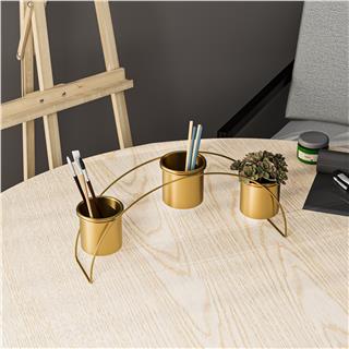 Dekoratif Gold Metal 3lü Kaşıklık Saksı Kalemlik Standı Mutfak Ofis Çok Amaçlı Organizer,GED-012