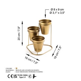 Dekoratif Altın Metal 3lü Saksılık Kalemlik Standı Masa Üstü Ofis Düzenleyici Organizer,GED-014-B