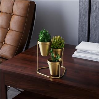 Dekoratif Altın Metal 3lü Saksılık Kalemlik Standı Masa Üstü Ofis Düzenleyici Organizer,GED-014-B