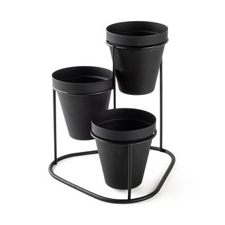 Dekoratif Siyah Metal 3lü Saksılık Kalemlik Standı Masa Üstü Ofis Düzenleyici Organizer,GED-014