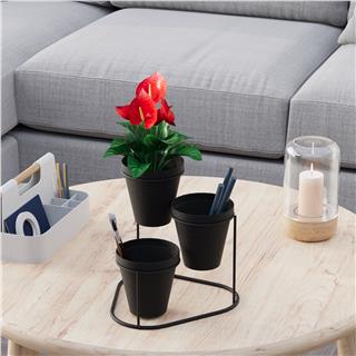 Dekoratif Siyah Metal 3lü Saksılık Kalemlik Standı Masa Üstü Ofis Düzenleyici Organizer,GED-014