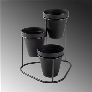 Dekoratif Siyah Metal 3lü Saksılık Kalemlik Standı Masa Üstü Ofis Düzenleyici Organizer,GED-014