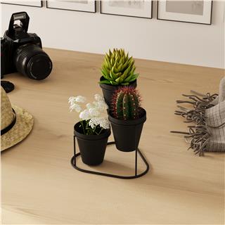 Dekoratif Siyah Metal 3lü Saksılık Kalemlik Standı Masa Üstü Ofis Düzenleyici Organizer,GED-014