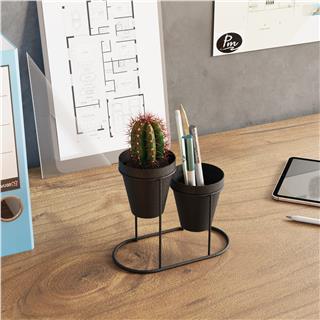 Dekoratif Mat Siyah Metal Masaüstü Kalemlik Saksılık 2li Organizer Ofis Makyaj Fırçalık,GED-015-A