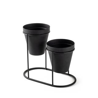 Dekoratif Mat Siyah Metal Masaüstü Kalemlik Saksılık 2li Organizer Ofis Makyaj Fırçalık,GED-015-A