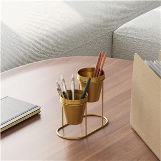 Dekoratif Gold Metal Masaüstü Kalemlik Saksılık 2li Organizer Ofis Makyaj Fırçalık,GED-015