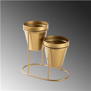 Dekoratif Gold Metal Masaüstü Kalemlik Saksılık 2li Organizer Ofis Makyaj Fırçalık,GED-015