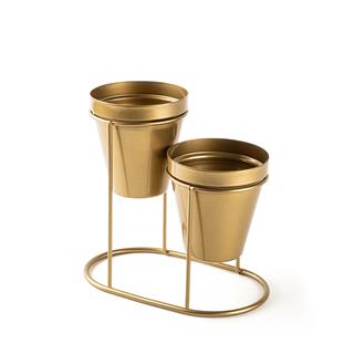 Dekoratif Gold Metal Masaüstü Kalemlik Saksılık 2li Organizer Ofis Makyaj Fırçalık,GED-015