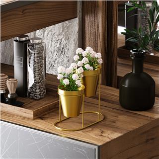 Dekoratif Gold Metal Masaüstü Kalemlik Saksılık 2li Organizer Ofis Makyaj Fırçalık,GED-015