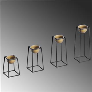Dekoratif Siyah Gold,Metal Saksılık 4lü Set Modern Ayaklı Siyah Çiçeklik Kaktüs Standı,GED-018-A